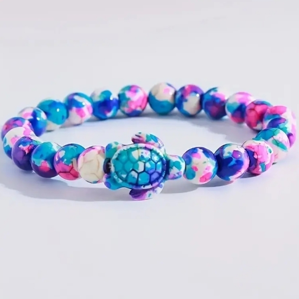 Boho Chic Stone Crafted Turtle Charm Beaded Bracelet